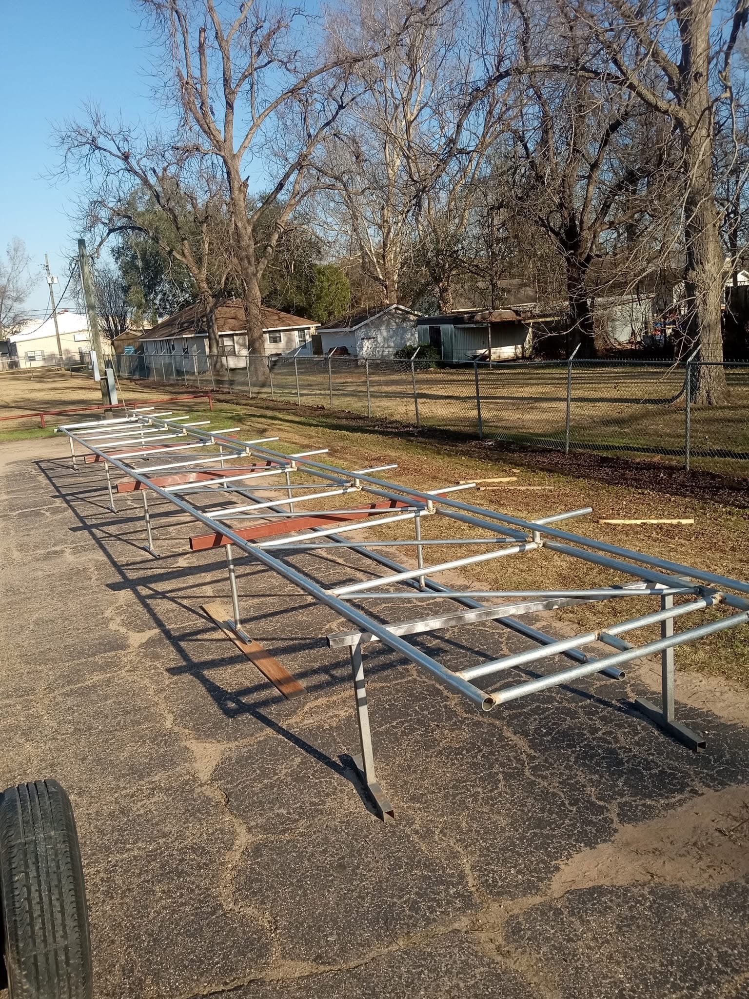 Gate frame fabrication in progress — Fortified Fence and Weld shop